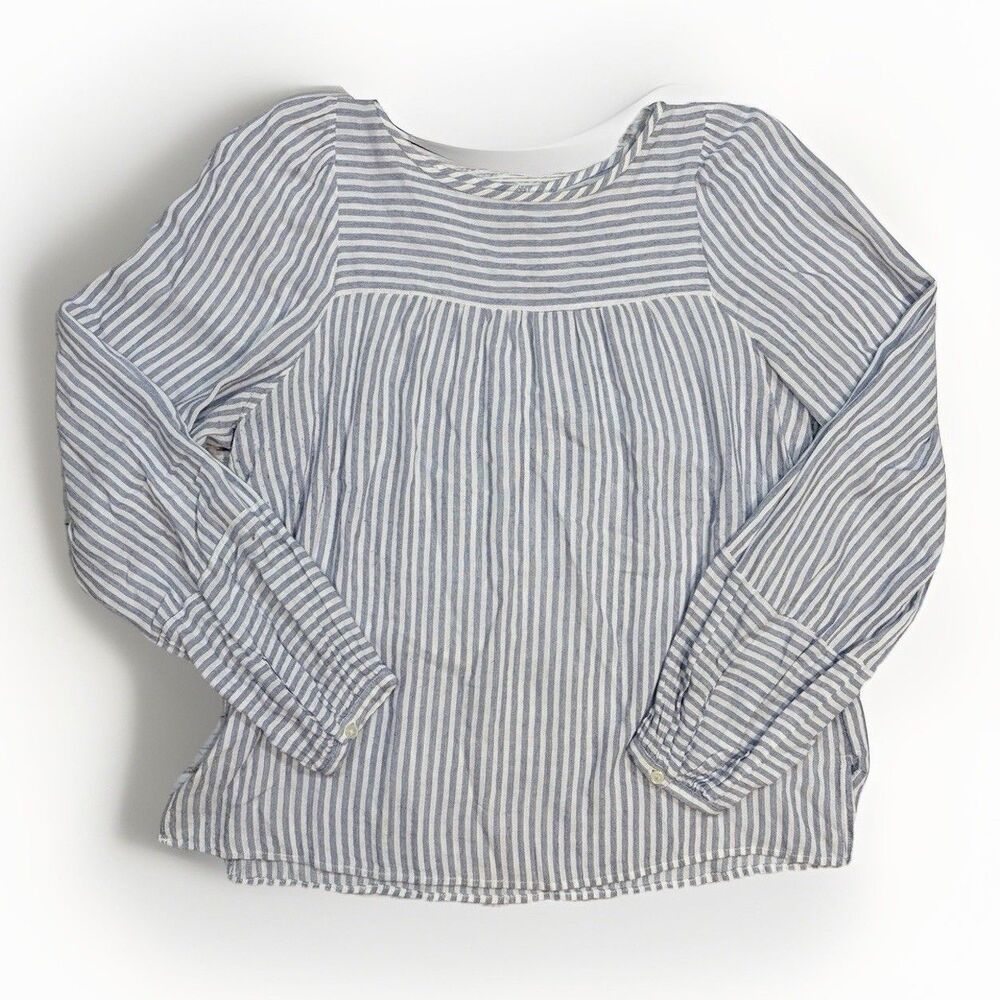 LOFT Blue White Striped Button Keyhole Round Neck Rayon Linen Blouse Size Small - Picture 1 of 12